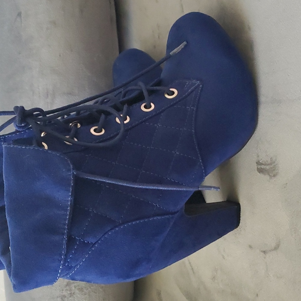 Royal Blue Velvet Booties - Picture 4 of 5